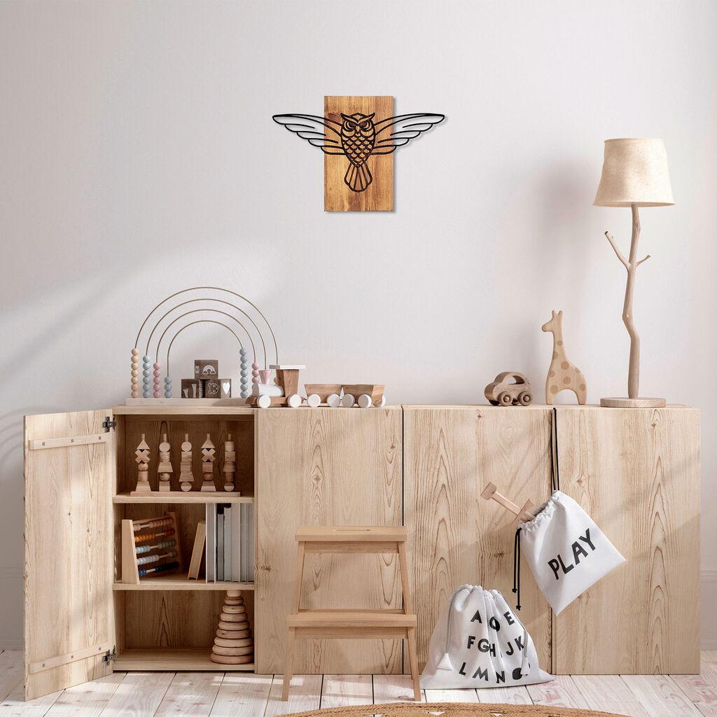 Wallity Zidna dekoracija Sova - 337, 38 x 3 x 25 cm, Crna