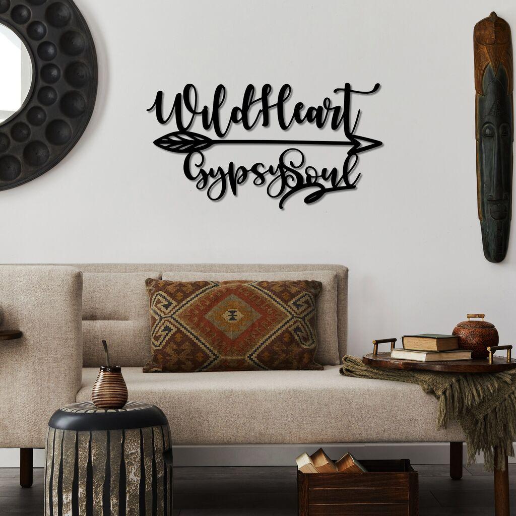 Wallity Zidna dekoracija Divlje srce Ciganska duša, 60 x 32 cm, Crna