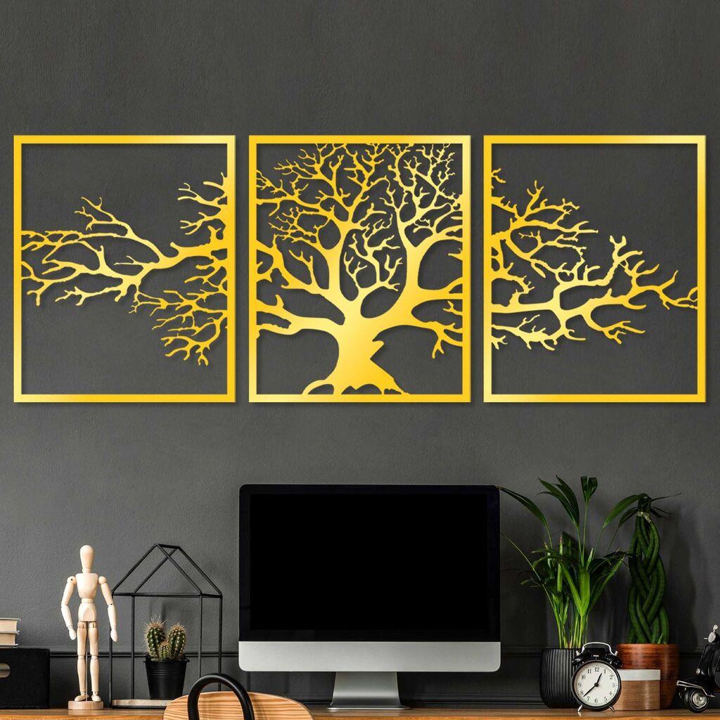 Wallity Zidna dekoracija Zlatno trostruko drvce 2, 49 x 60 cm, Zlatne boje