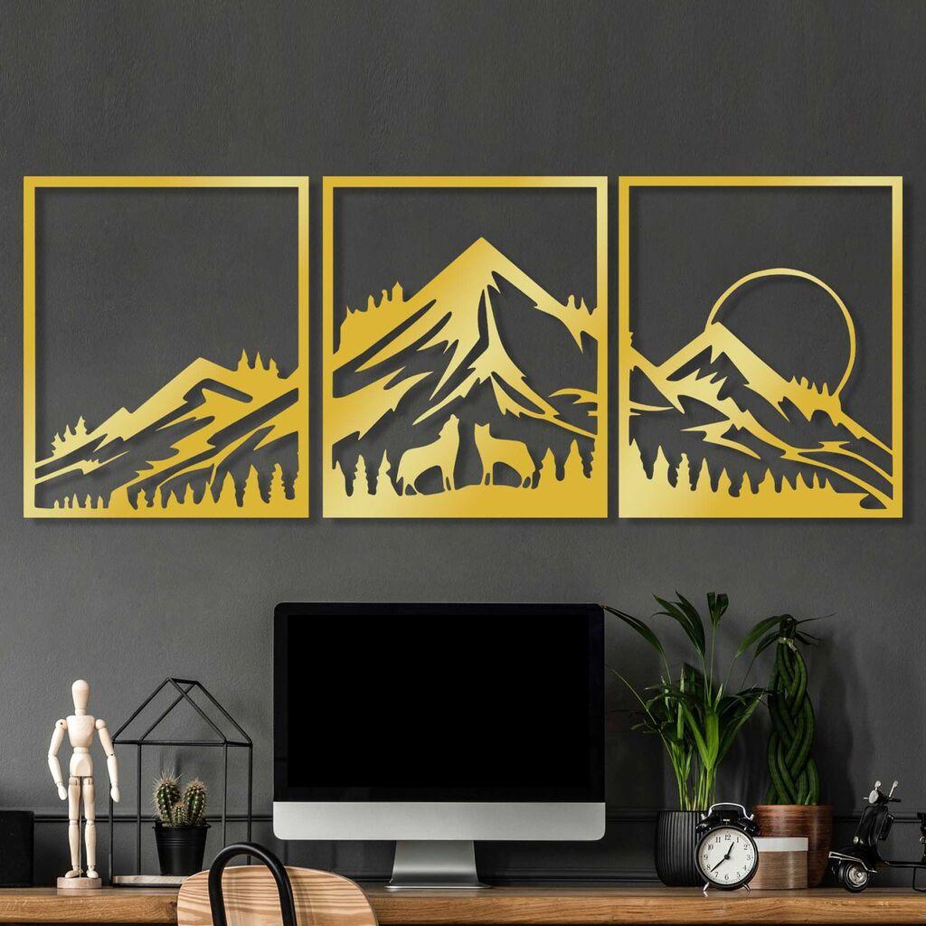 Wallity Zidna dekoracija Zlatna Trostruka Planina 2, 58 x 70 cm, Zlatne boje