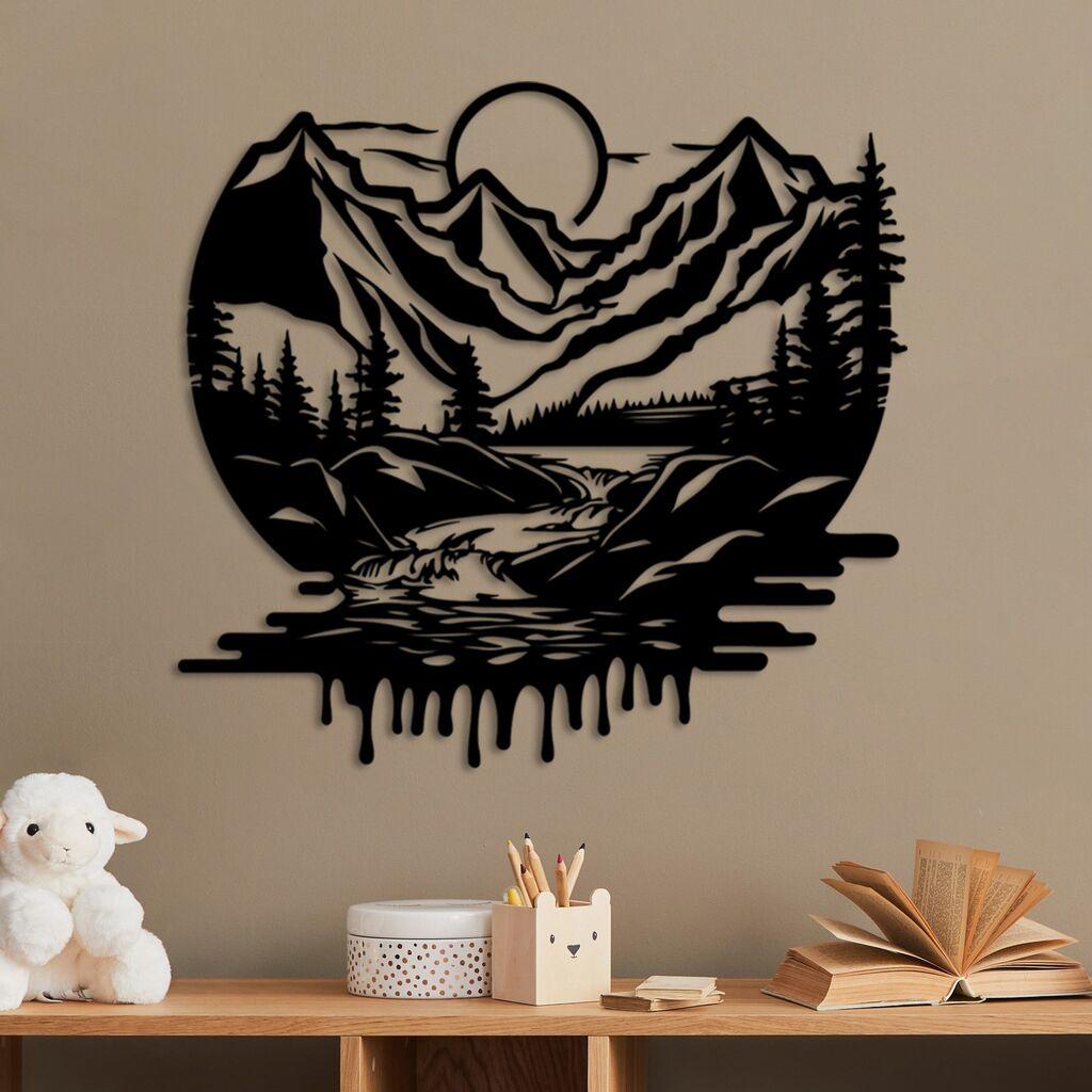 Wallity Zidna dekoracija Planinska rijeka, 51 x 54 cm, Crna