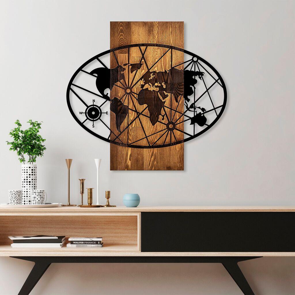 Wallity Zidna dekoracija Mapa svijeta 4-M, 57 x 62 cm, Smeđa