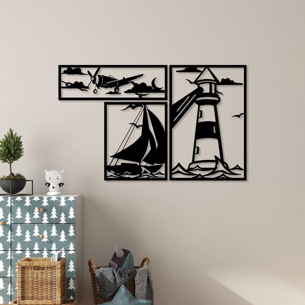 Wallity Zidna dekoracija Svjetionik Trio B, 60 x 40 cm, Crna