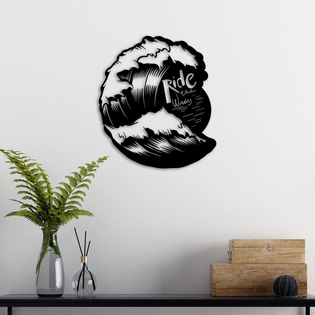 Wallity Zidna dekoracija Vožnja po valovima, 50 x 57 cm, Crna