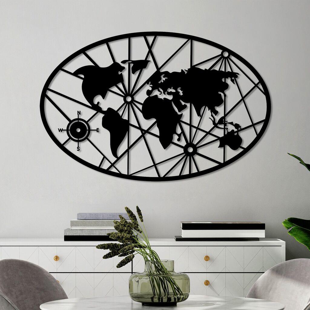 Wallity Zidna dekoracija Mapa svijeta 8-S v2, 40 x 62 cm, Crna