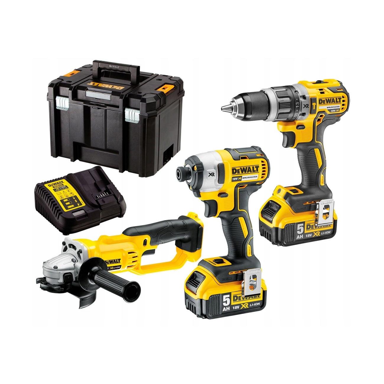 DeWALT Set aku bušilica, Aku udarni odvijač i Aku brusilica DCK383P2T 18V 2x5Ah BRUSHLESS