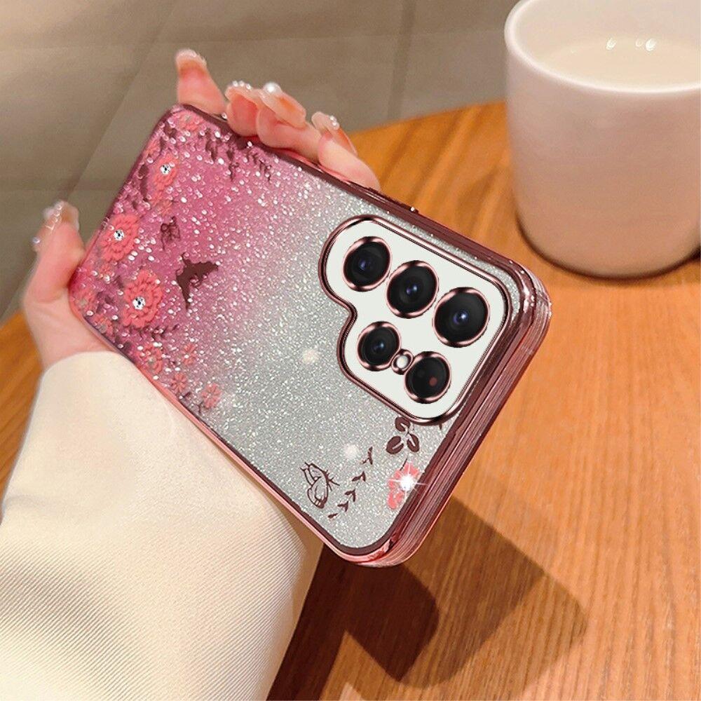 Maska za Samsung Galaxy S24 Ultra Flower Pattern Glitter, Roze