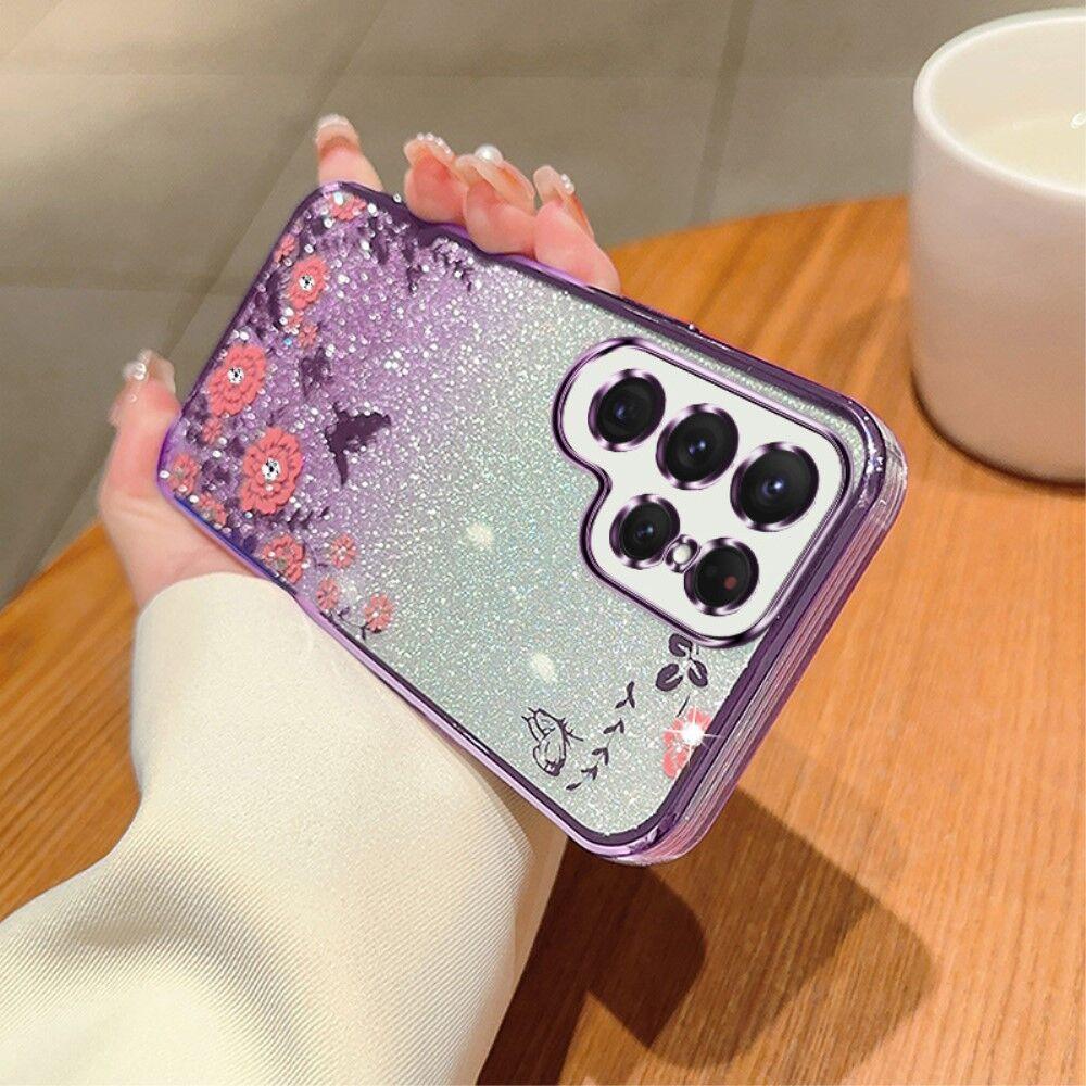 Maska za Samsung Galaxy S24 Ultra Flower Pattern Glitter, Ljubičasta
