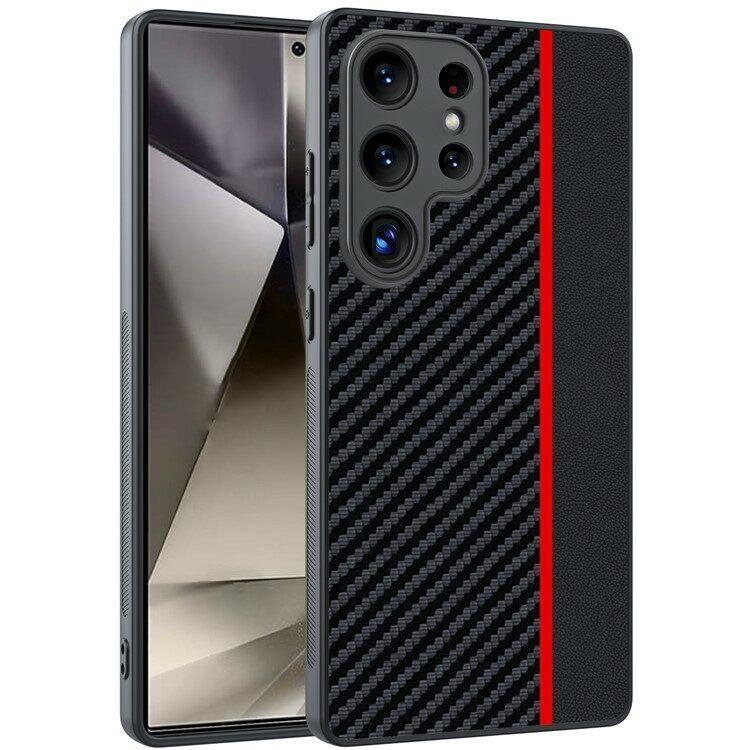 Maska za mobitel Samsung Galaxy S25 Carbon Fiber Texture Ultra, Crno-crvena