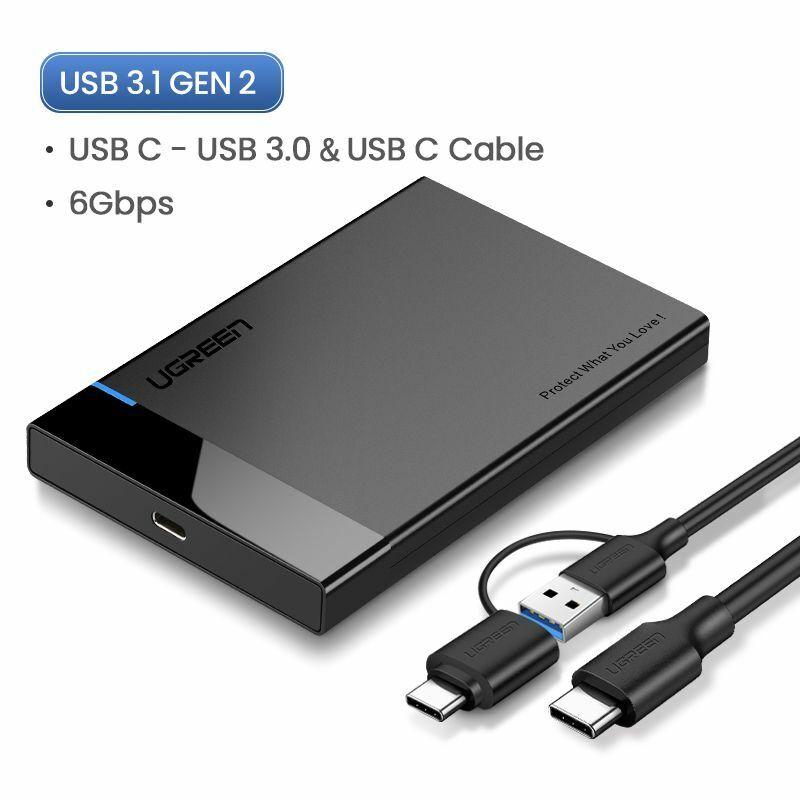 UGreen Hard Drive Enclosure 2.5 USB 3.1, Sa 2 u 1 USB A/USB-C to USB-C Cable