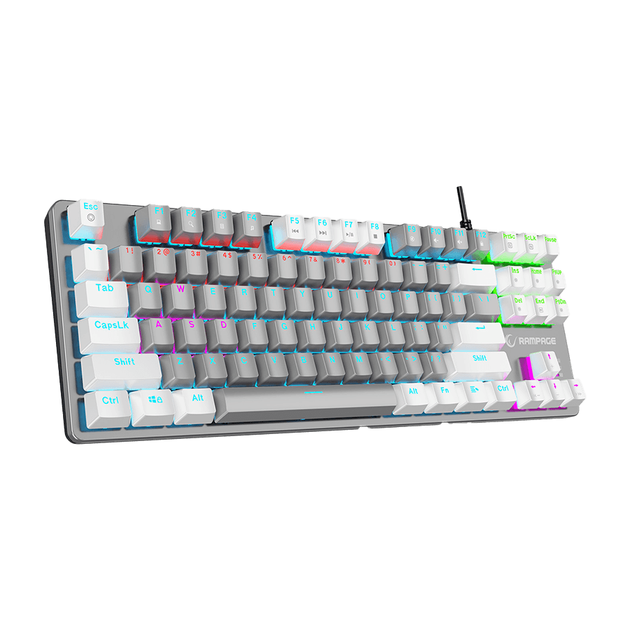 Rampage Gaming Tipkovnica, Siva/bijela, Plavi brekidač, Mehanička, Engleski bayout, Rainbow TKL, Snug K14, 41853