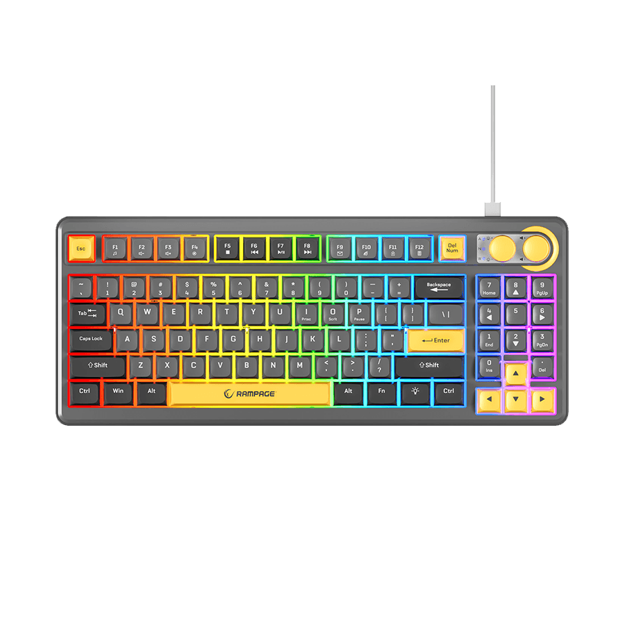 Rampage Gaming Tipkovnica, USB RGB Osvetljenje, Siva/crna/žuta, Cyclone, US Layout, Engleski, Kompaktna membrana, 41693