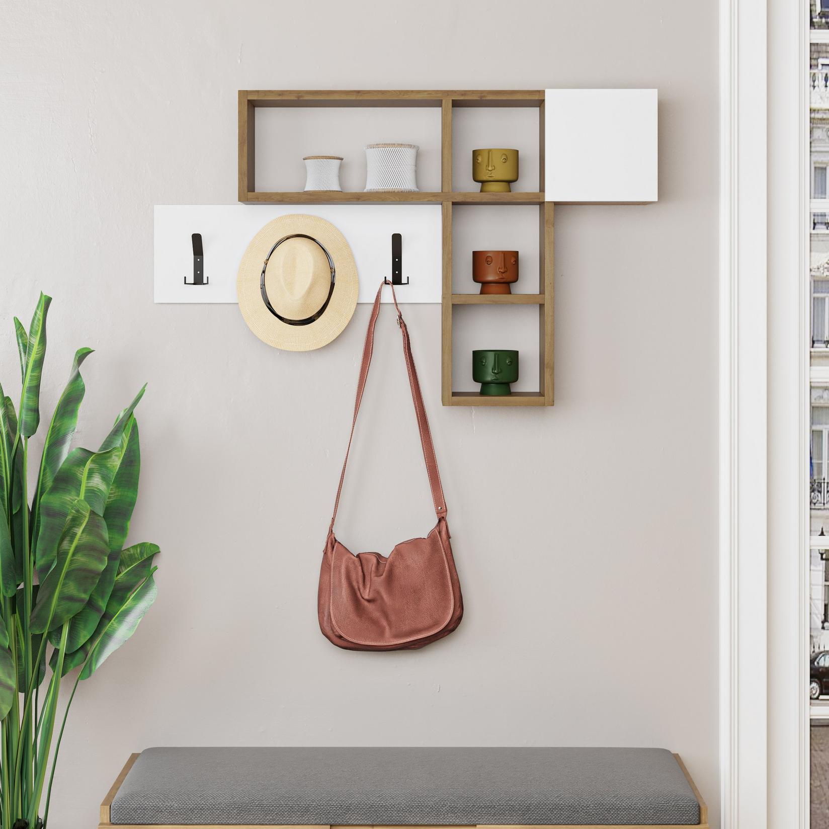 Hanah home Zidna polica Bijelo-smeđa