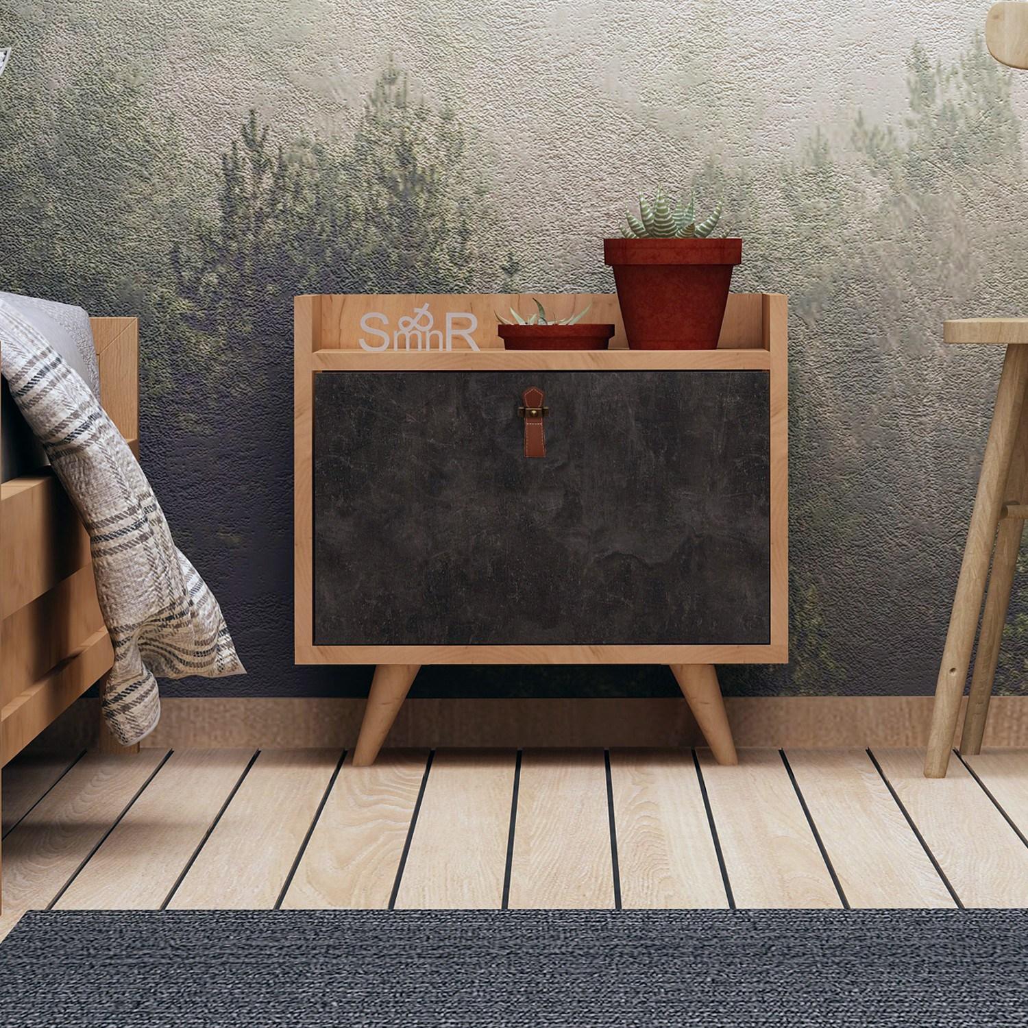 Hanah Home Noćni ormarić Juuna 50x55x40cm Hrast-Tamno siva