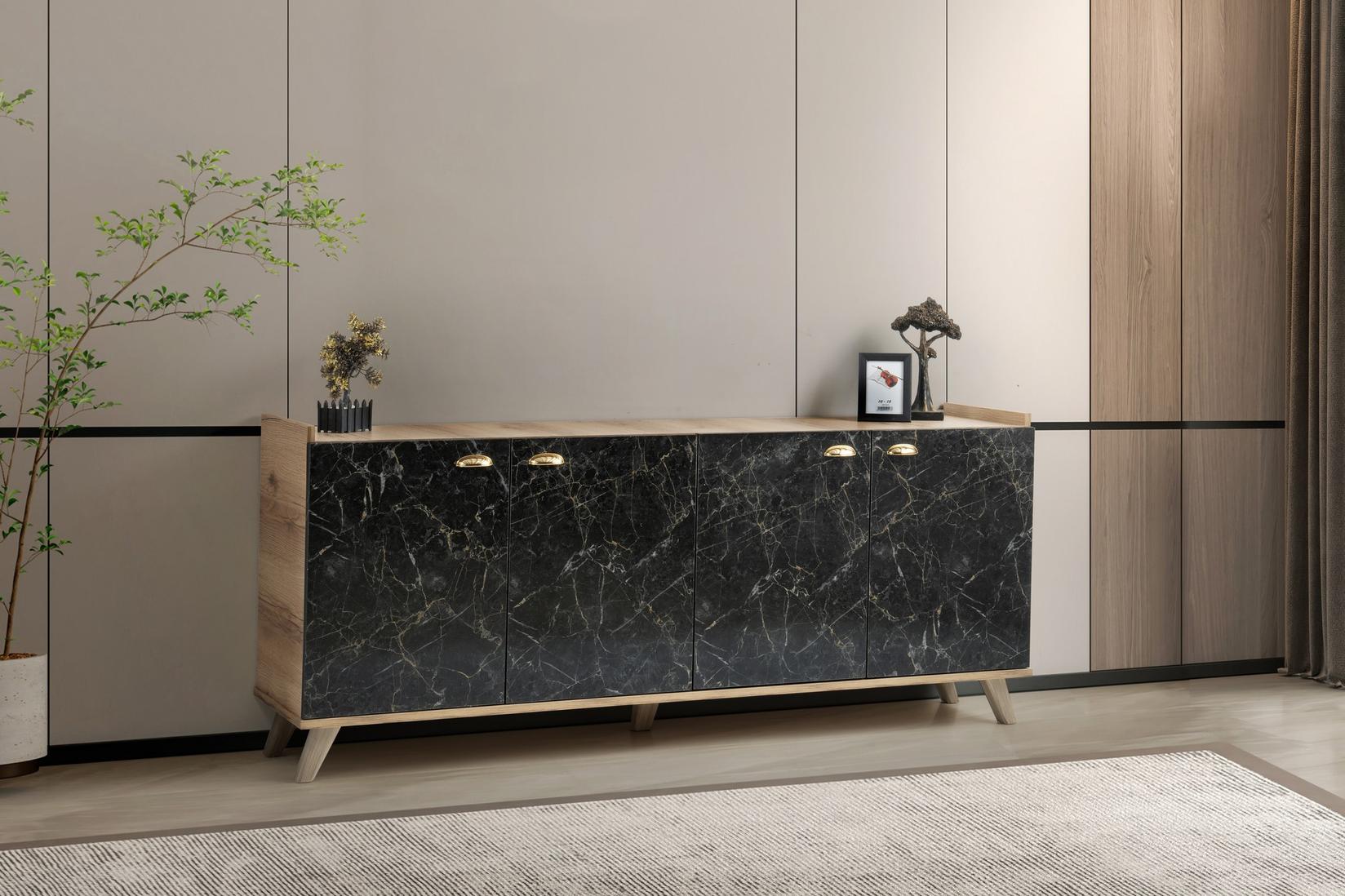 Hanah Home Komoda Sumer H3030 180x77.8x41cm Smeđa-Mramor