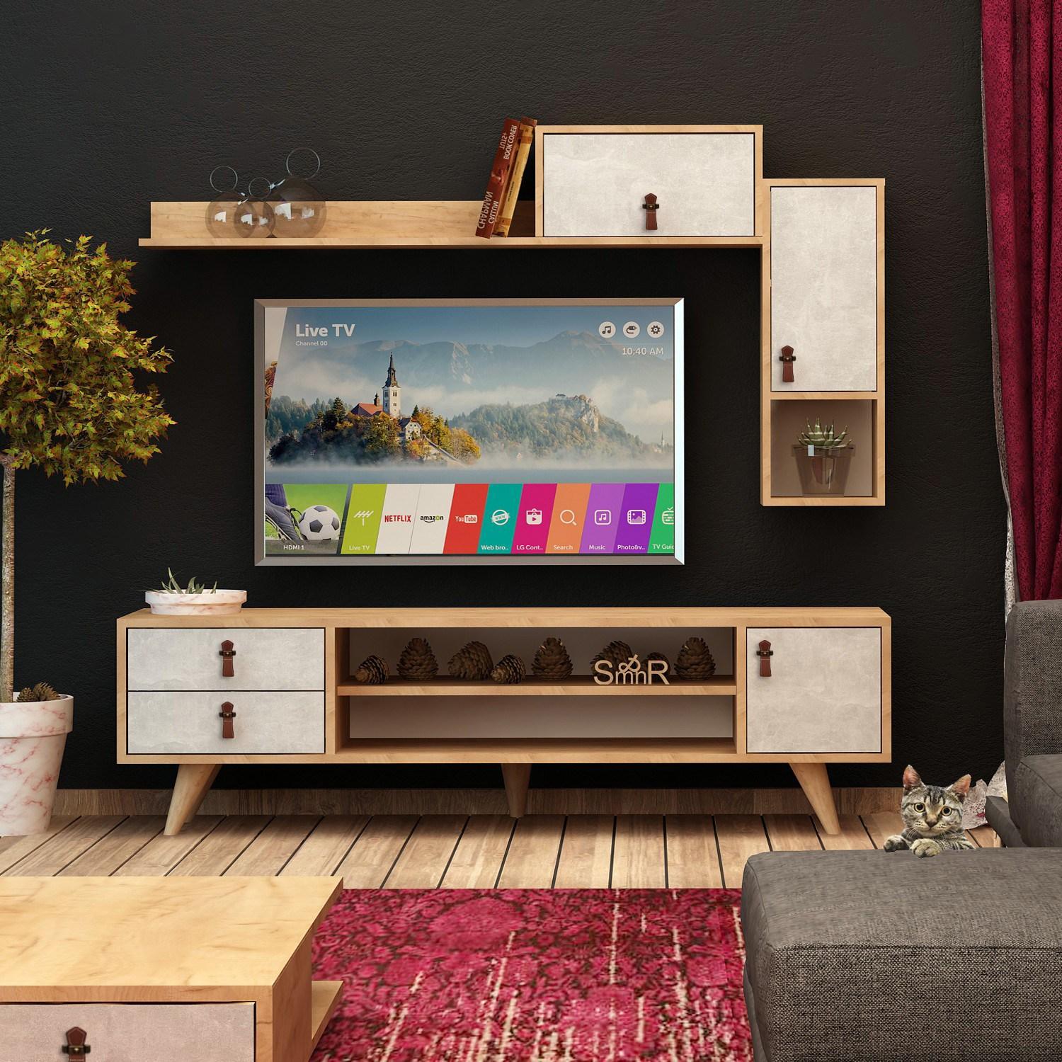 Hanah home TV Komoda Eleva Hrast-Bijela