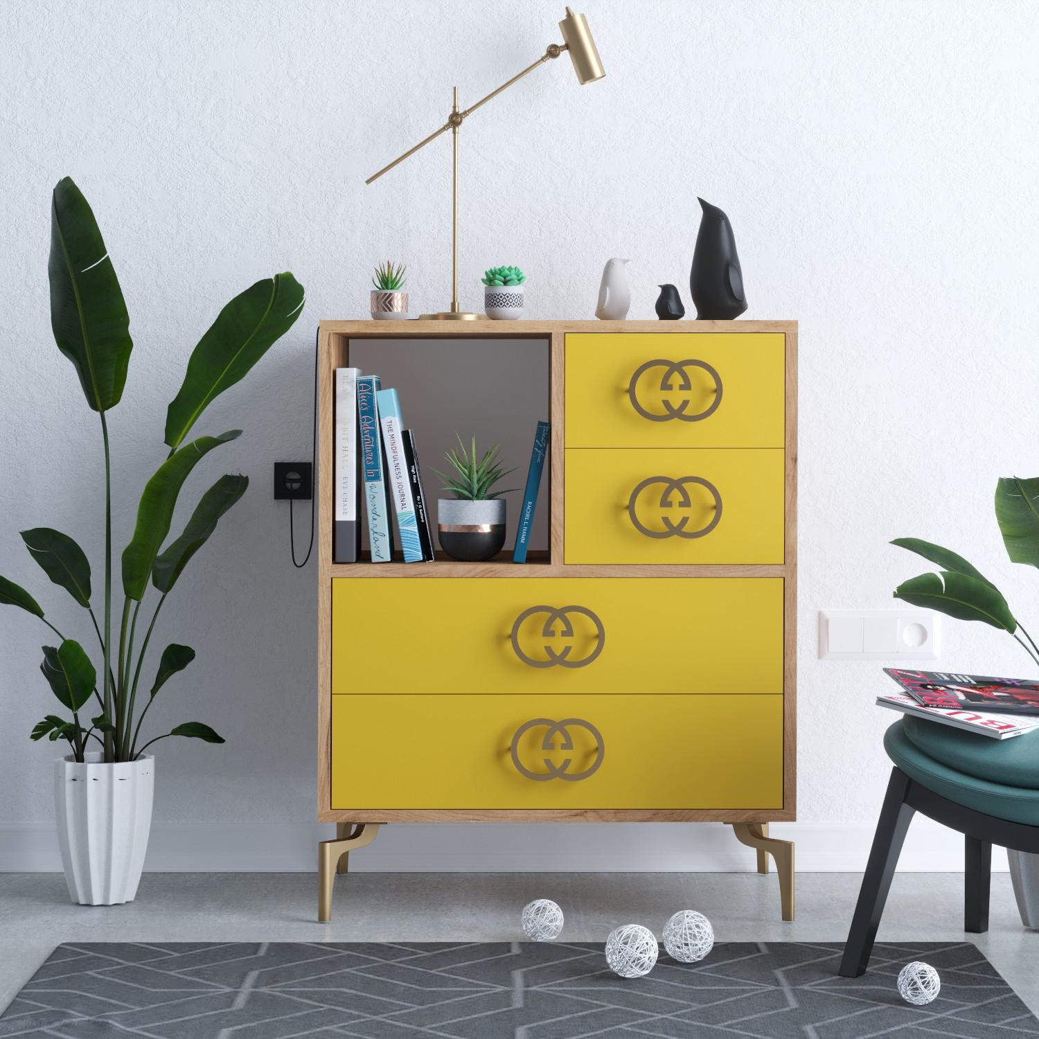 Hanah Home komoda ELIN 70x88,6x40cm zlatno-hrastova