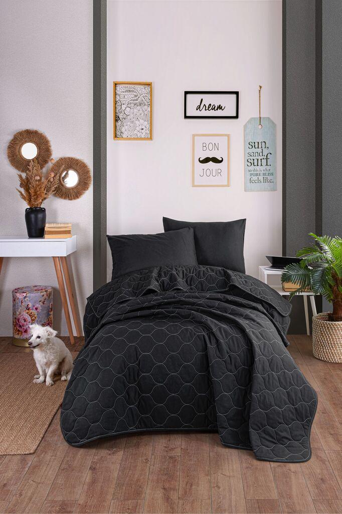 L'essentiel Maison Set Prekrivač i jastučnica Solid, 160x220 cm, Crni