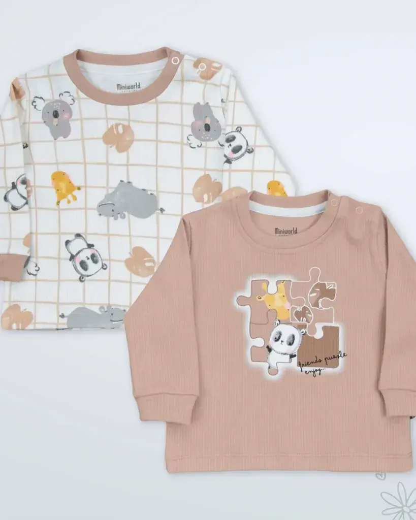 Miniworld Set majica za bebe Panda 1, 2 Komada, Šareni