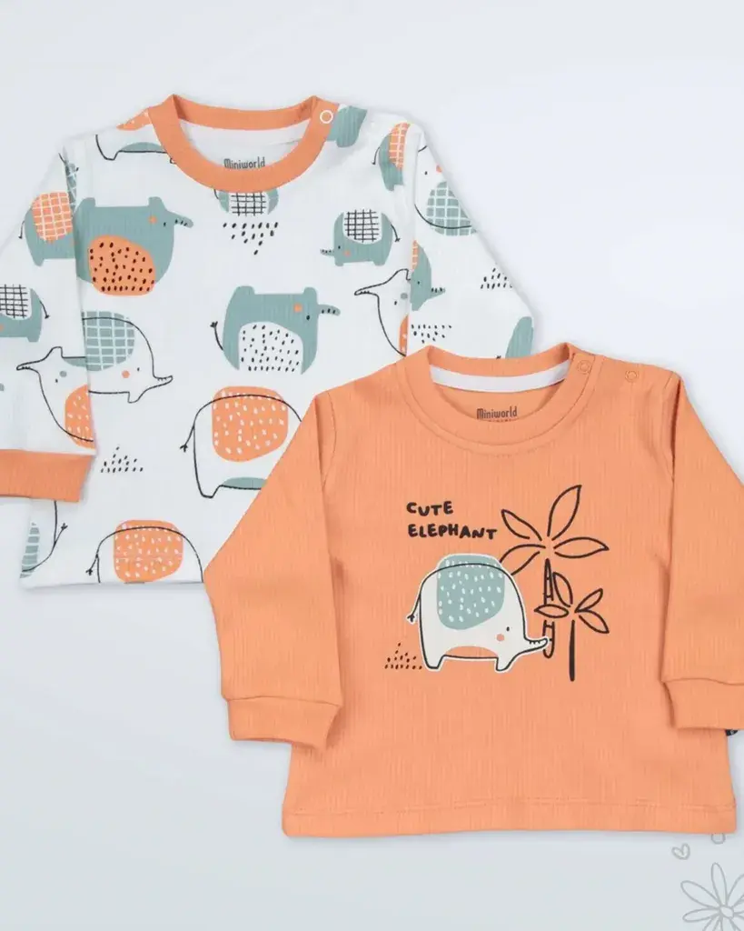 Miniworld Set majica za bebe Slonići, 2 Komada, Šareni