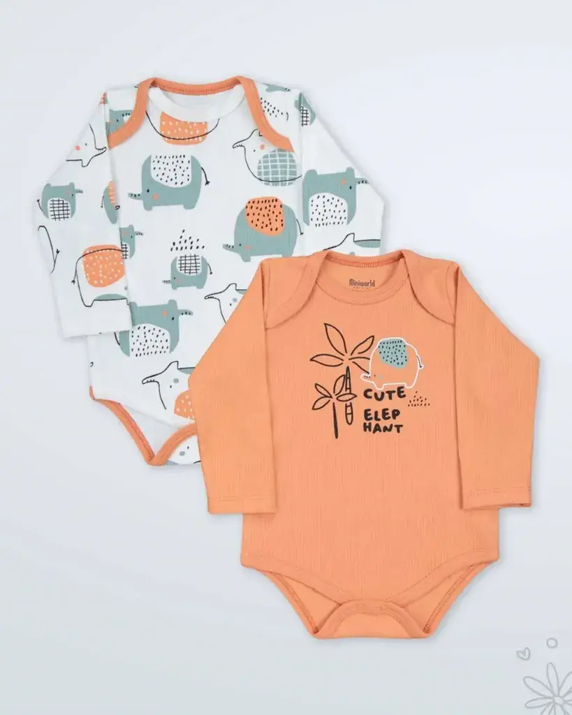 Miniworld Set bodija za bebe Slonići, 2 Komada, Šareni