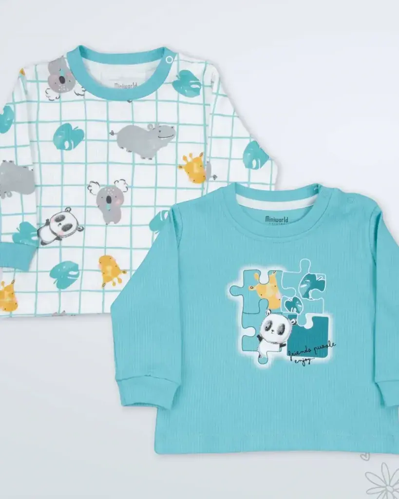 Miniworld Set majica za bebe Panda 2, 2 Komada, Šareni