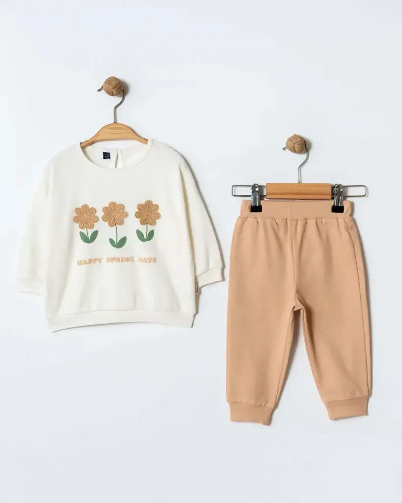 Miniworld Komplet trenerka za djevojčice, Bež-bijela