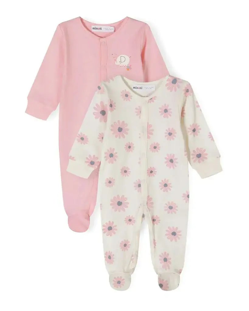 Minoti Set pidžama za bebe Cvjetići, 2 Komada, Roze