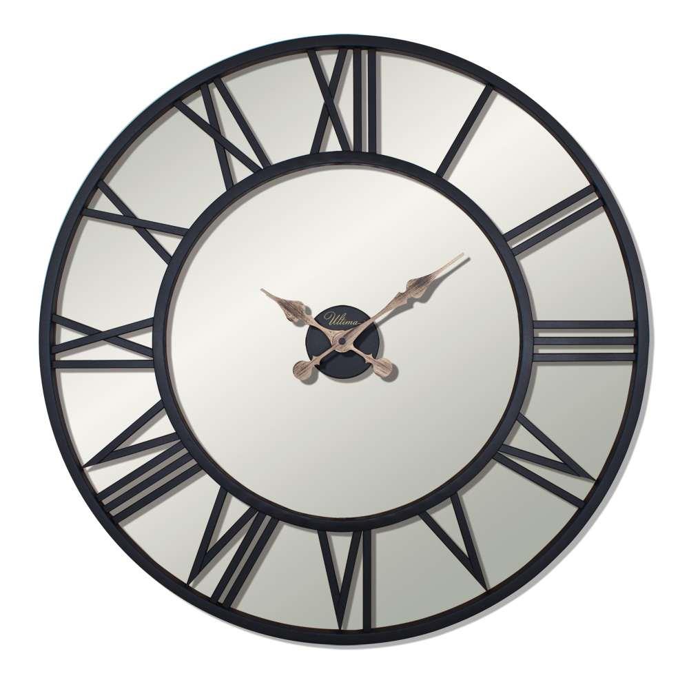 Wallity Zidni sat Retro Metalni Ogledalo s Rimskim Brojevima, 76x76 cm, Crni