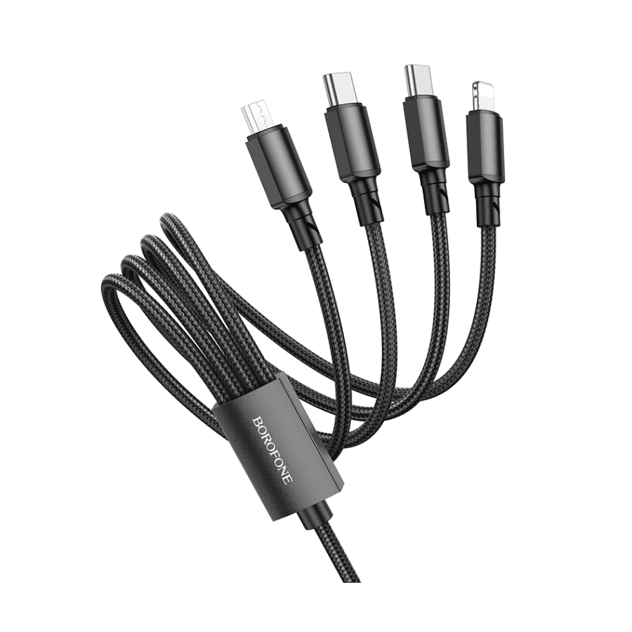 Borofone USB kabl BX72 za punjenje 4u1 1m, 2A, 2x Type-C, lightning, micro, Crni