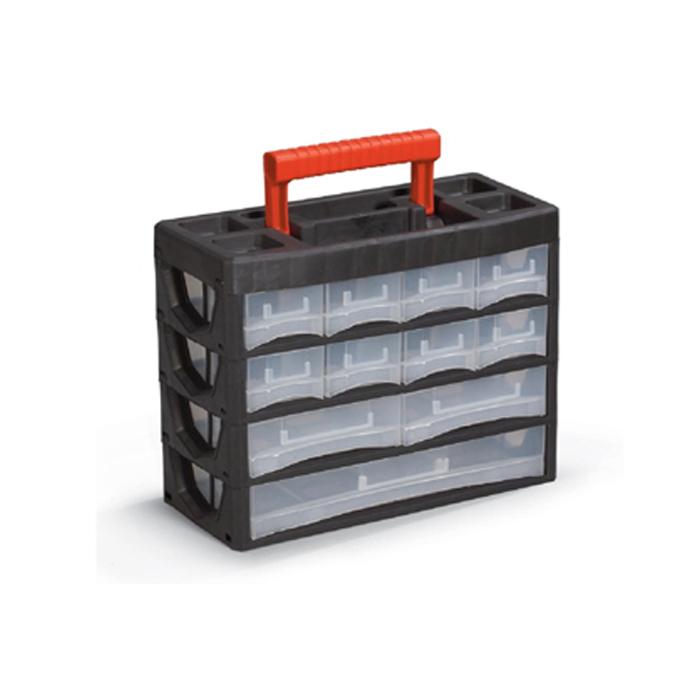 Plastični oroganizer PL 02 - vertikalna sa ručkom, 270 x 315 x 140 mm, 11 dijelova, Crna