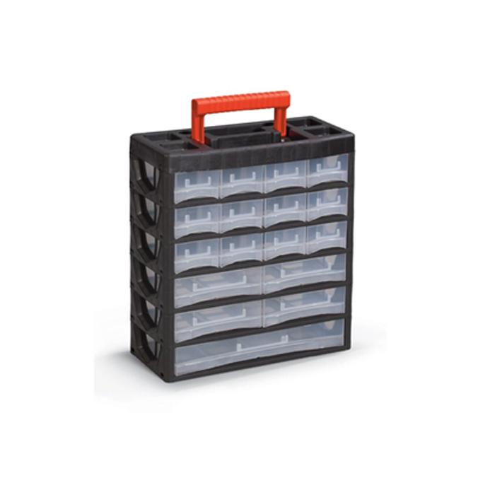 Plastični oroganizer PL 04 - vertikalna sa ručkom, 385 x 315 x 140 mm, 17 dijelova, Crna
