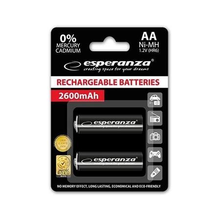 Esperanza Punjive baterije Rechargeable Ni-MH  AA 2600MAH 2komada, EZA105, Crne