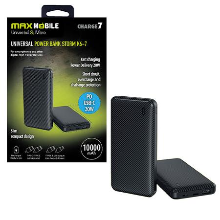 Maxmobile Powerbank K6-7 10000mAh 20W PD USB-C, Crna