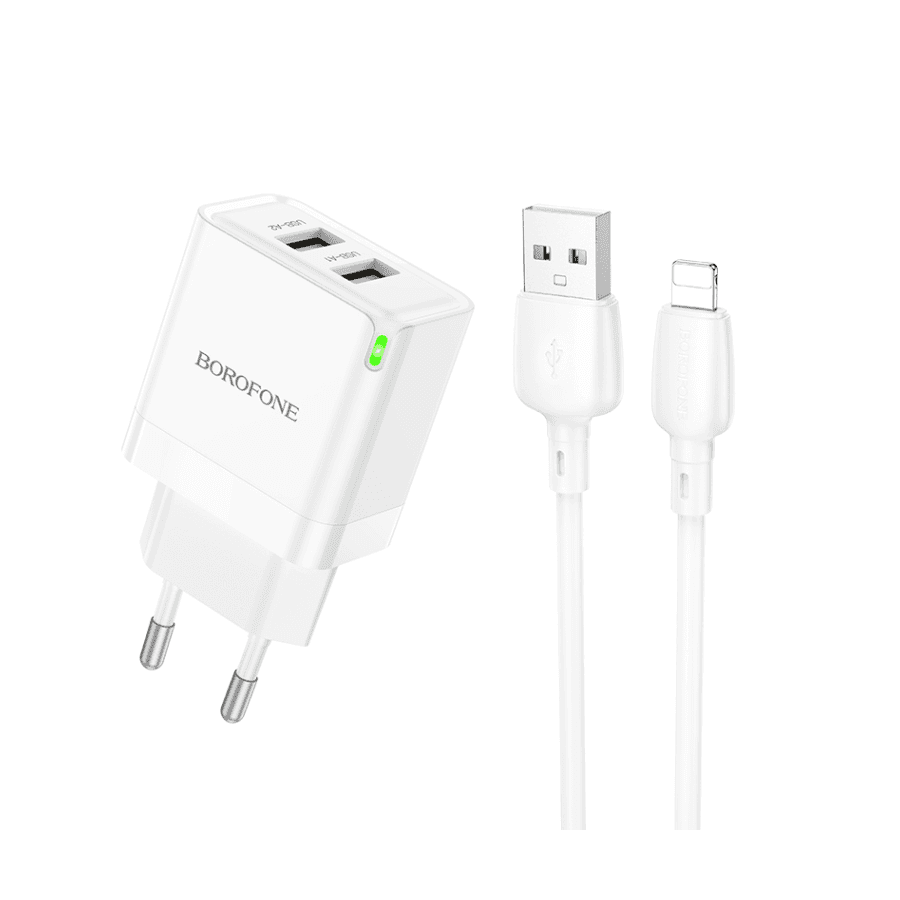 Borofone USB punjač sa kablom USB to iPhone/lightning BN15 Strong dual-port set 1m, Bijeli