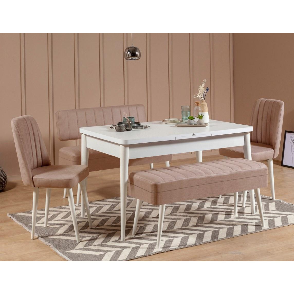 Hanah Home Set trpezarijski sto, 2 trpezarijske stolice i 2 klupe Vina 0900, Bijelo-Bež