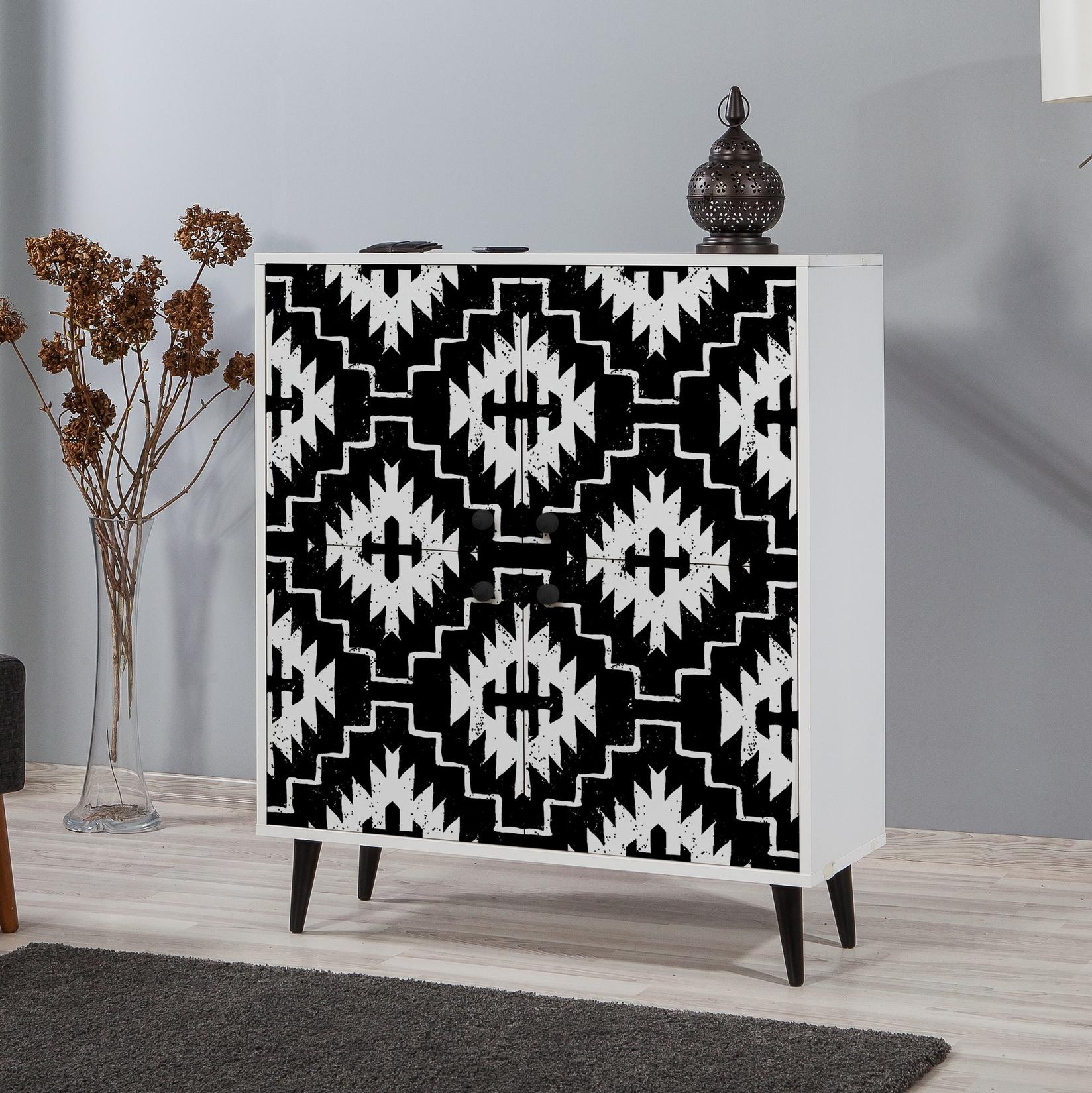 Hanah Home Komoda Multilux Swan 95x111x36cm Bijelo-crna