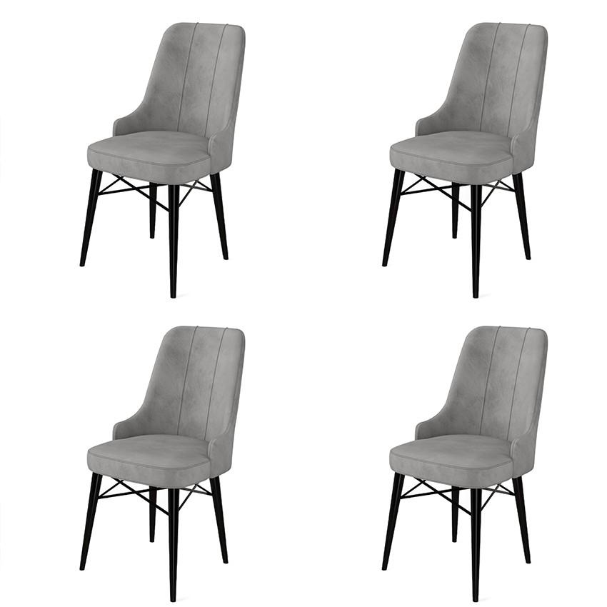 Hanah Home Set 4 trpezarijske stolice Pare Sivo-Crni