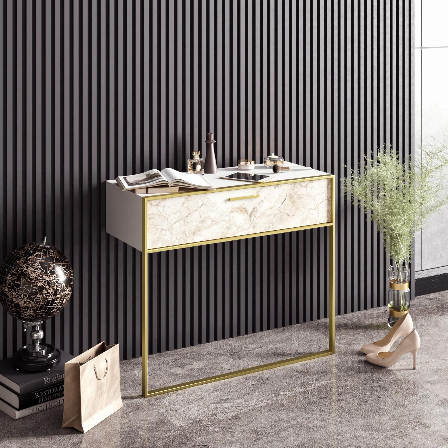 Hanah home Polica 90x76,8x38,5cm Zlatno-Bijela