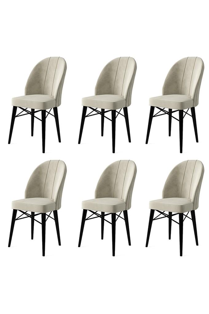 Hanah Home Set 6 trpezarijskih stolica Ritim Krem-Crni