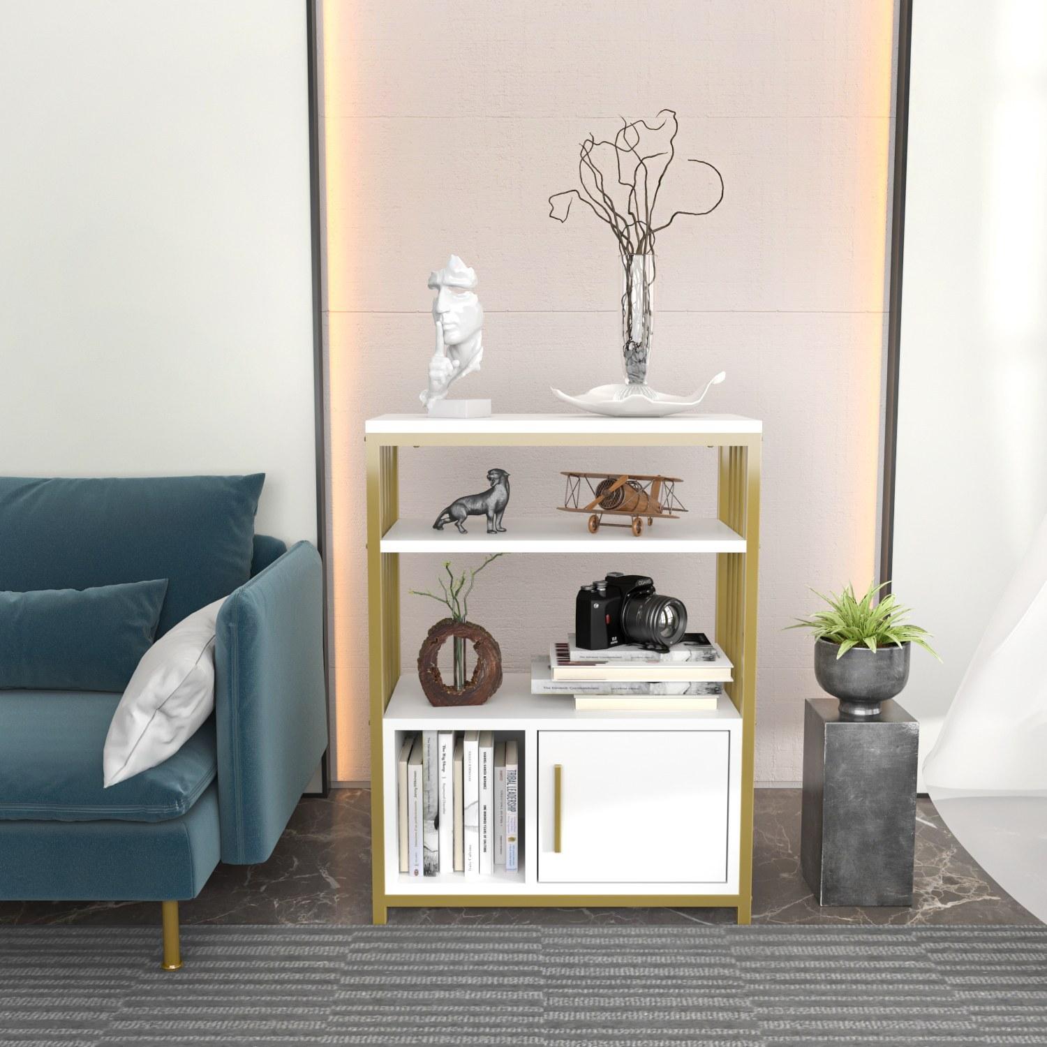 Hanah Home Polica 60​x80x29,6cm Bijelo-Zlatna