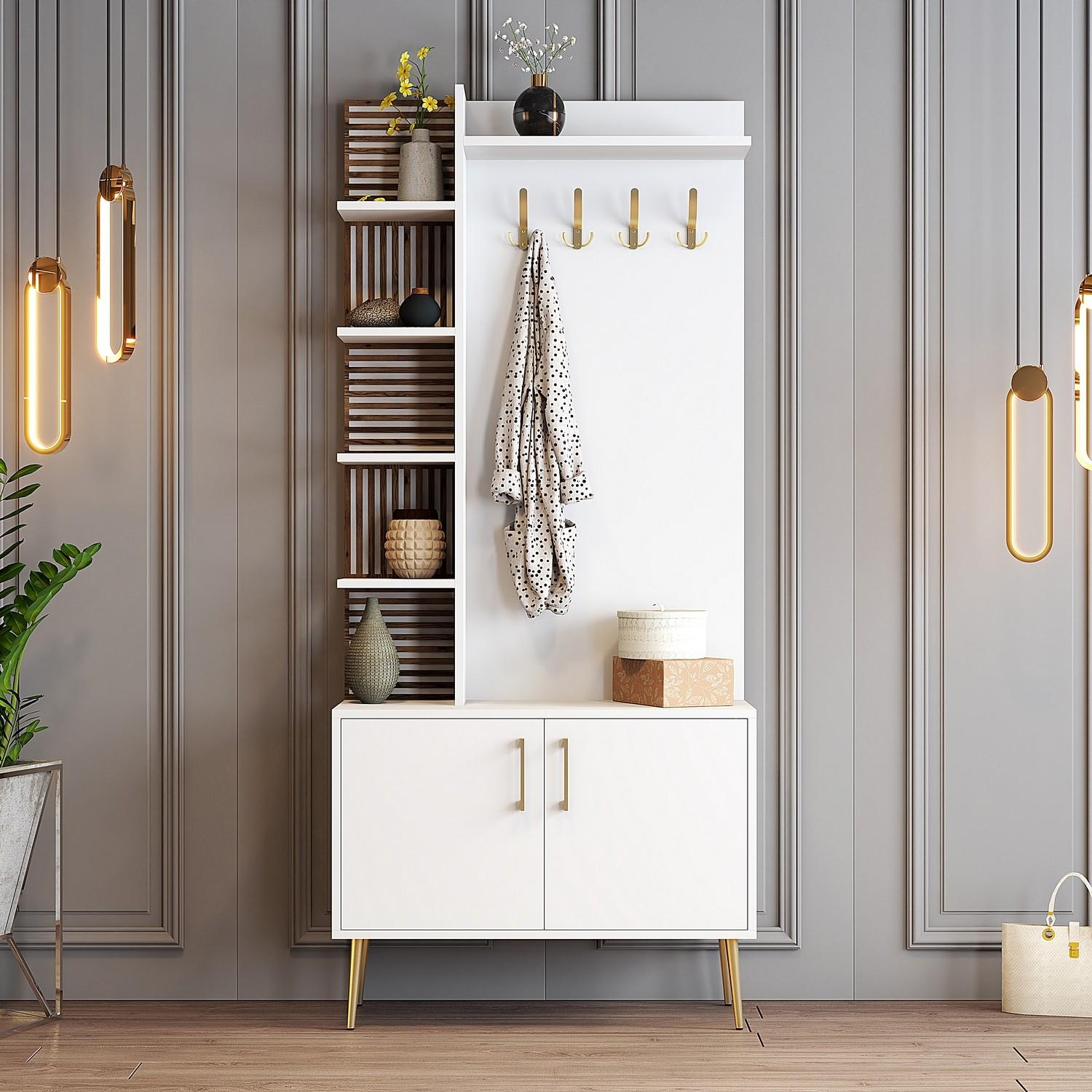 Hanah Home Cipelarnik 90x35x202cm Bijelo-Zlatni