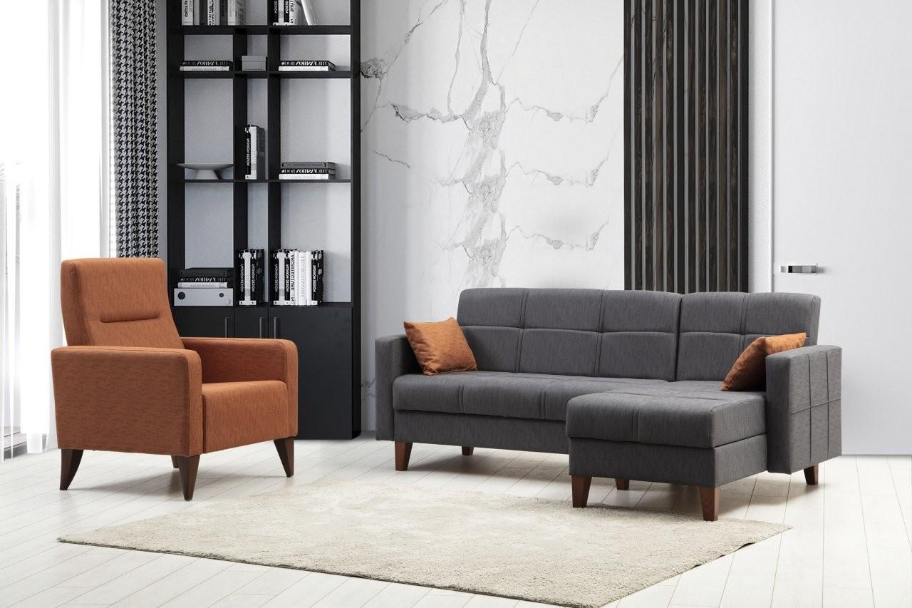 Atelier del Sofa Set Kutna garnitura i fotelja Polya L Tamno siva