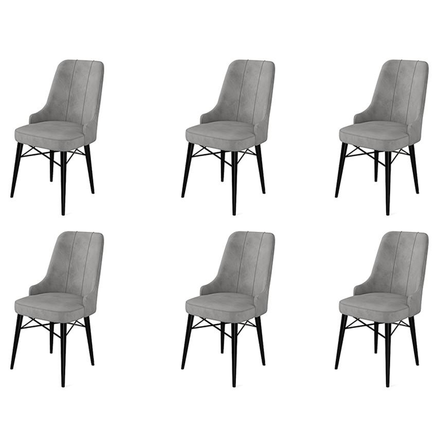 Hanah Home Set 6 trpezarijskih stolica Pare Sivo-Crni