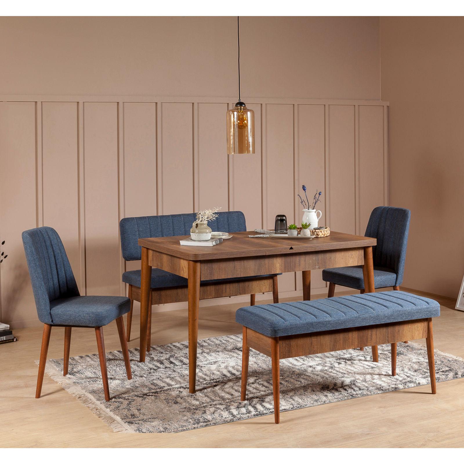 Hanah Home Set trpezarijski sto, 2 trpezarijske stolice i 2 klupe Vina Orah Orah