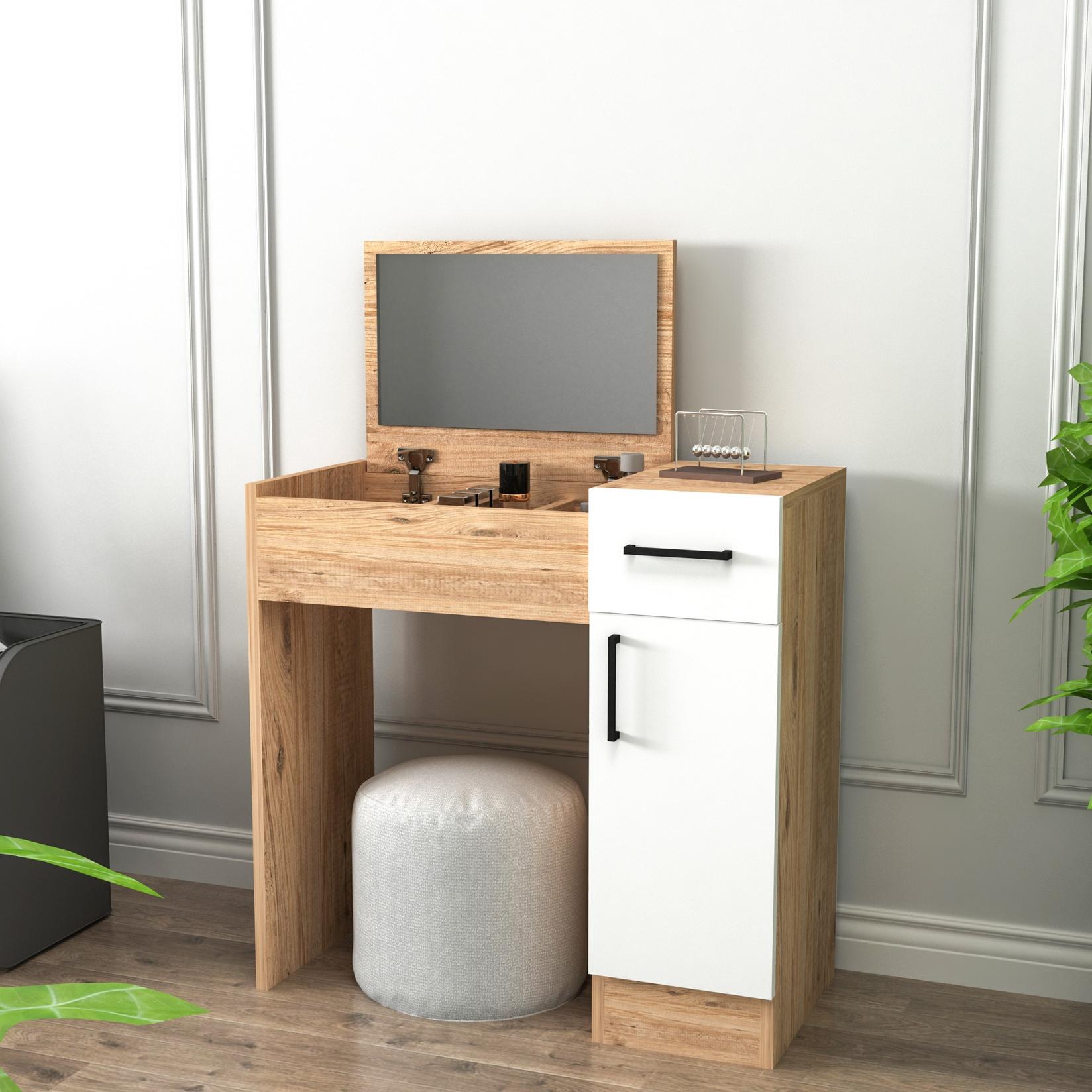 Hanah Home Sto za šminkanje 108x77x37,3cm Bež-Bijeli