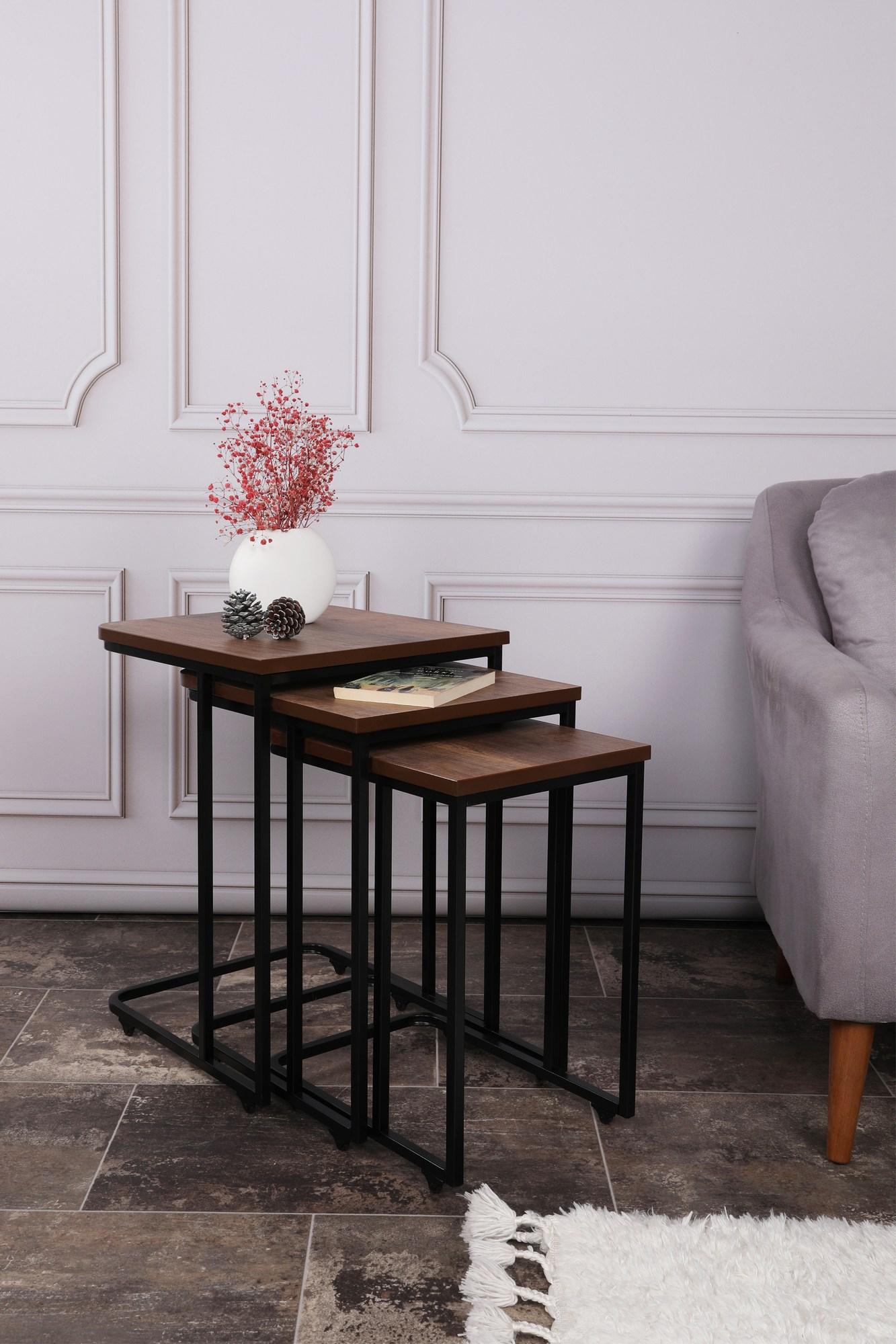 Hanah Home Set klub stolova, 3 dijela Ce Metal Zigon Orah