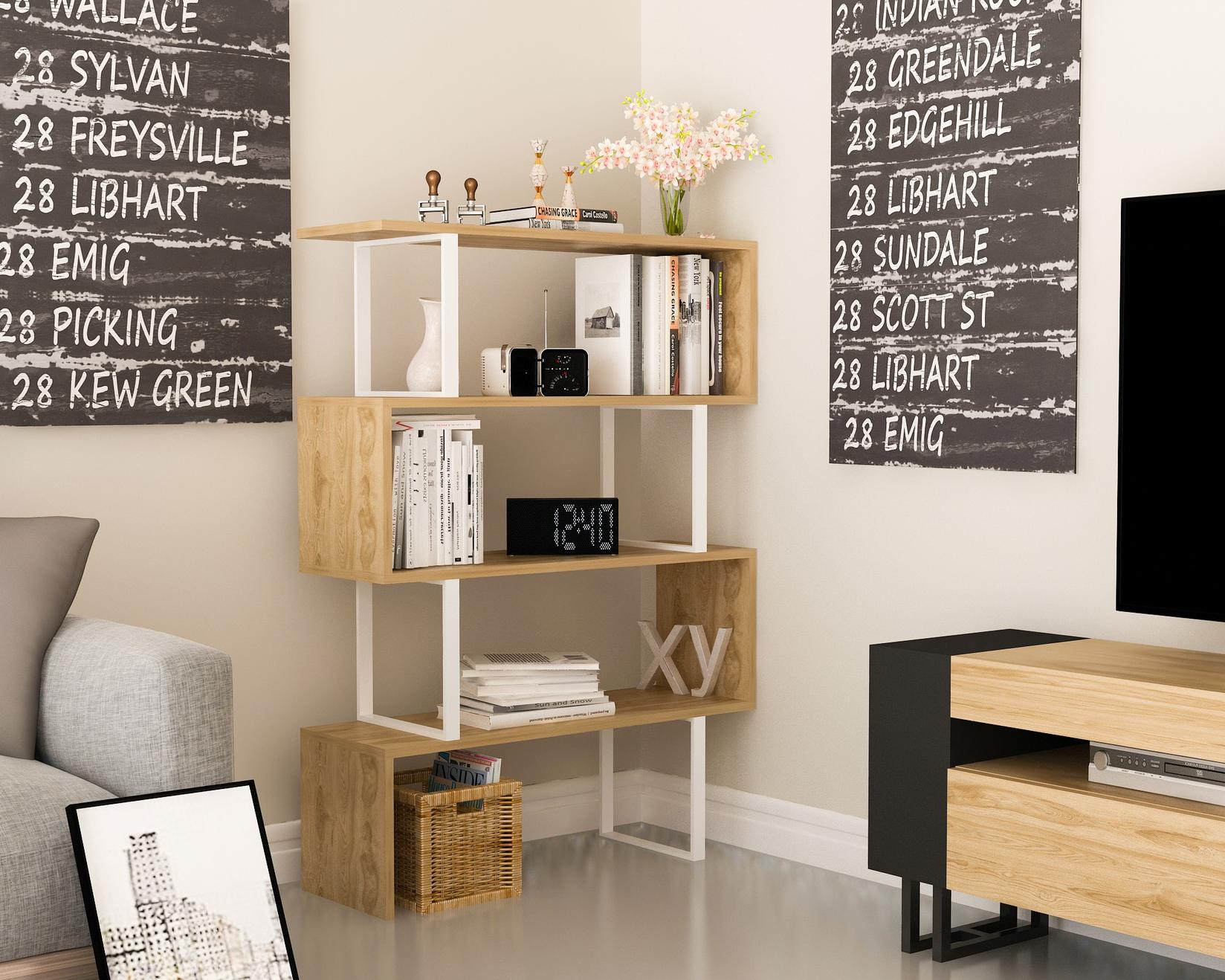 Hanah Home Polica 91,5x124,5x29,5cm Hrast-Bijela