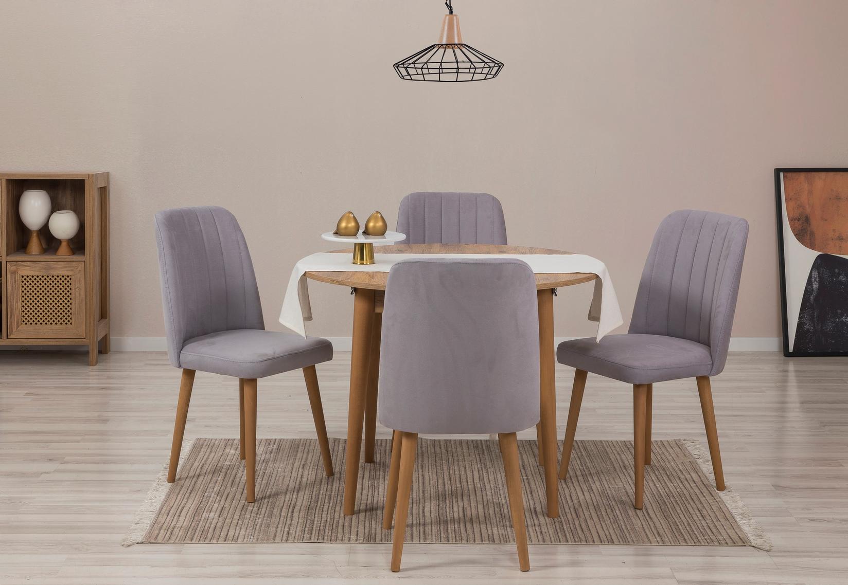 Hanah Home Set trpezarijski sto, 2 trpezarijske stolice i 2 klupe Vina 0701 Bež-Siva