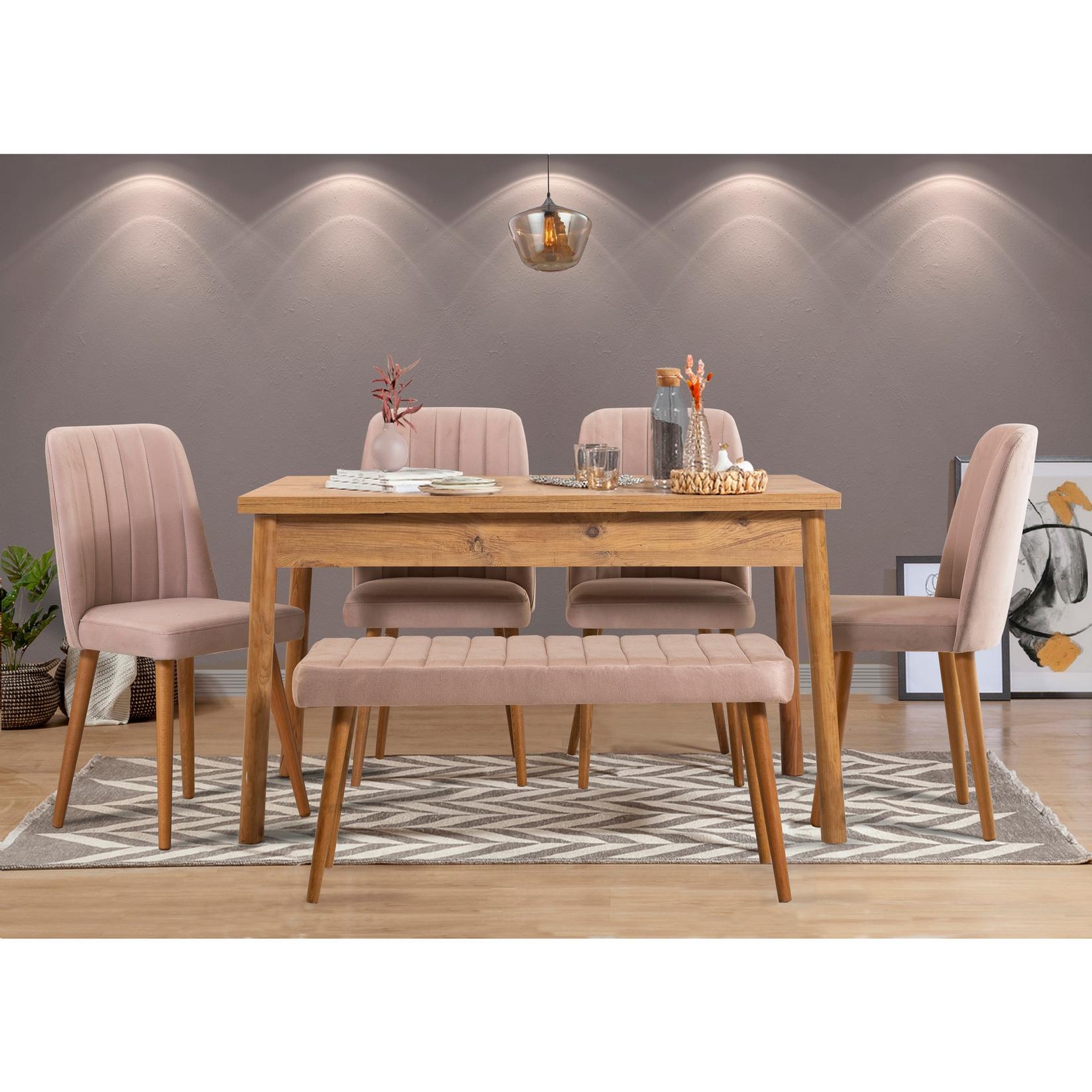 Hanah home Set trpezarijski sto, 4 trpezarijske stolice i klupa Costa Atlantic, Bež